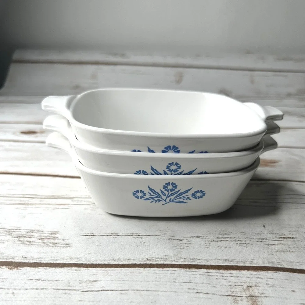 Corning Ware Petite Pan Blue Cornflower White Vintage P-41 Set of 3